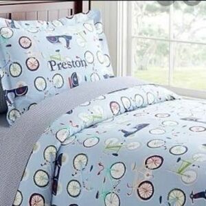 Pottery Barn Kids Light Blue Bicycle Duvet Cover Full